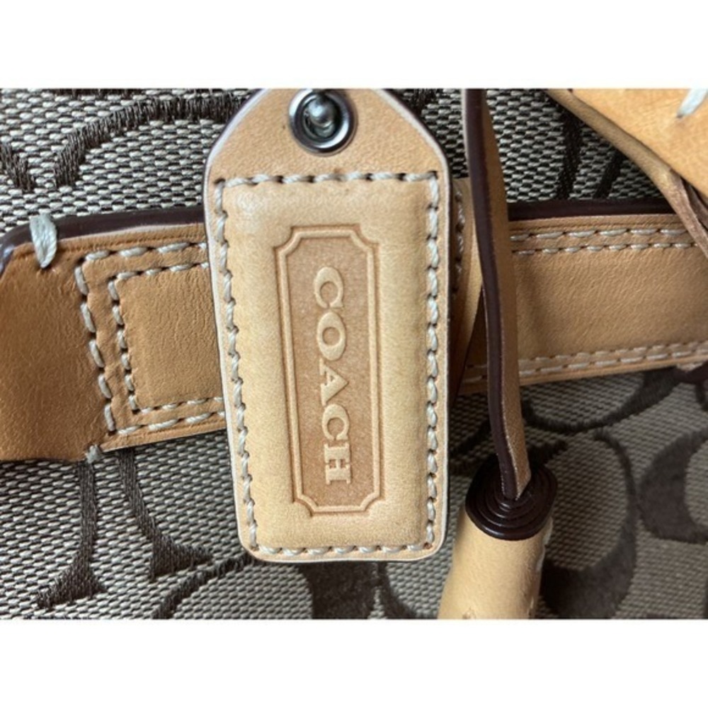 Coach‎ Signature Satchel Tote Tan Leather Trim Classic Shoulder Bag Vintage Y2K - Picture 7 of 11